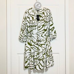 CASSEE’S Women’s Zebra Print Dress 3/4 Sleeve Olive Green/White Color Size 1X